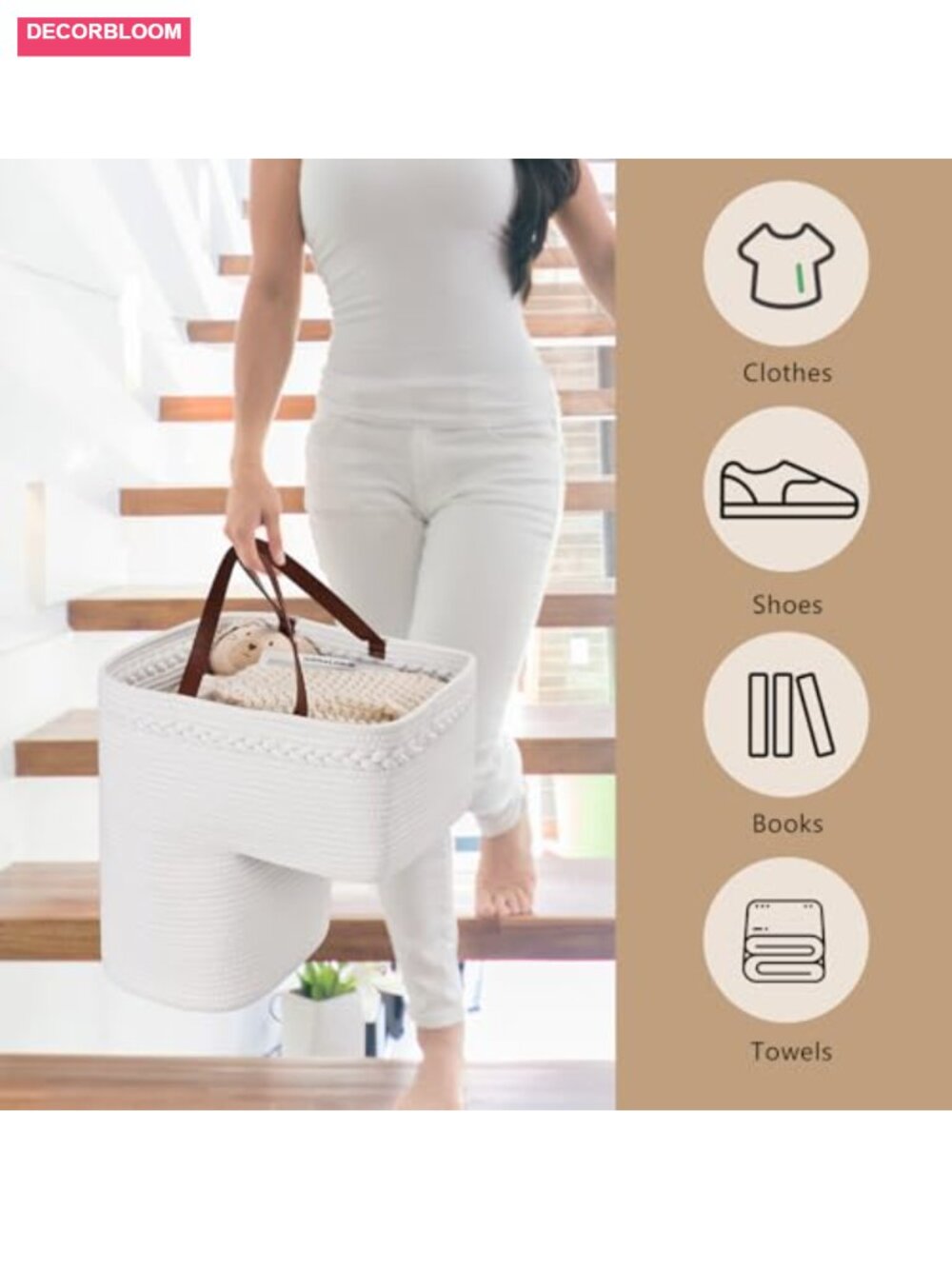 Woven Stair Basket with Handles, Cotton Rope Storage for Toys & Books, Toddler - Picture 4 of 6